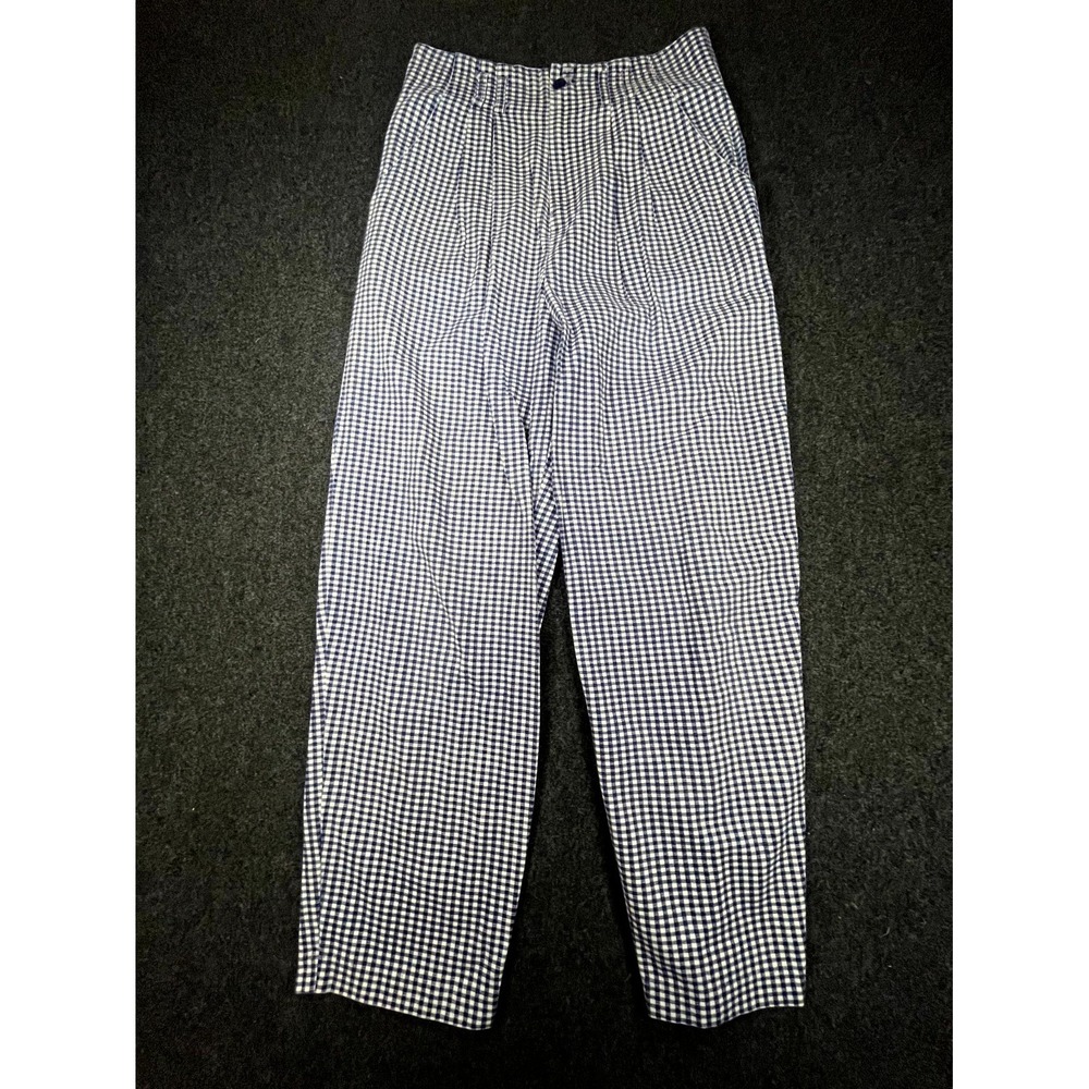 Vintage Britland Pants Women 9 Blue White Gingham Check Cotton High Rise Pleated